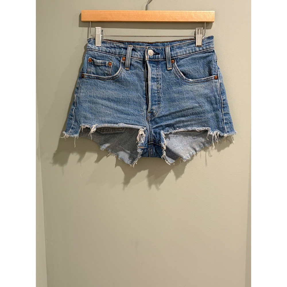 Levis 501‎ Original Cut Off Denim Shorts Blue Button Fly W25